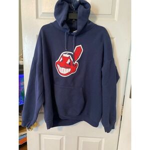 Cleveland Indians Chief Wahoo Hoodie Navy Blue MLB Pullover Sweatshirt Mens XL